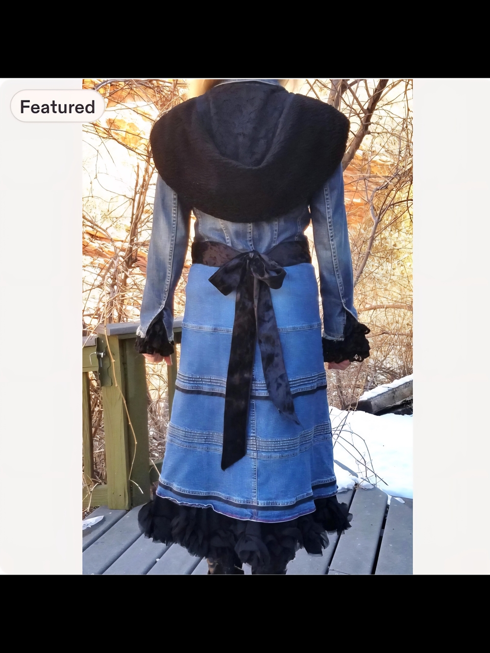 Long Blue Jean Jacket Duster Handcrafted Witchy Victorian
